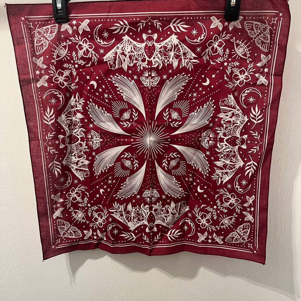 Red Bandana with White Floral Design